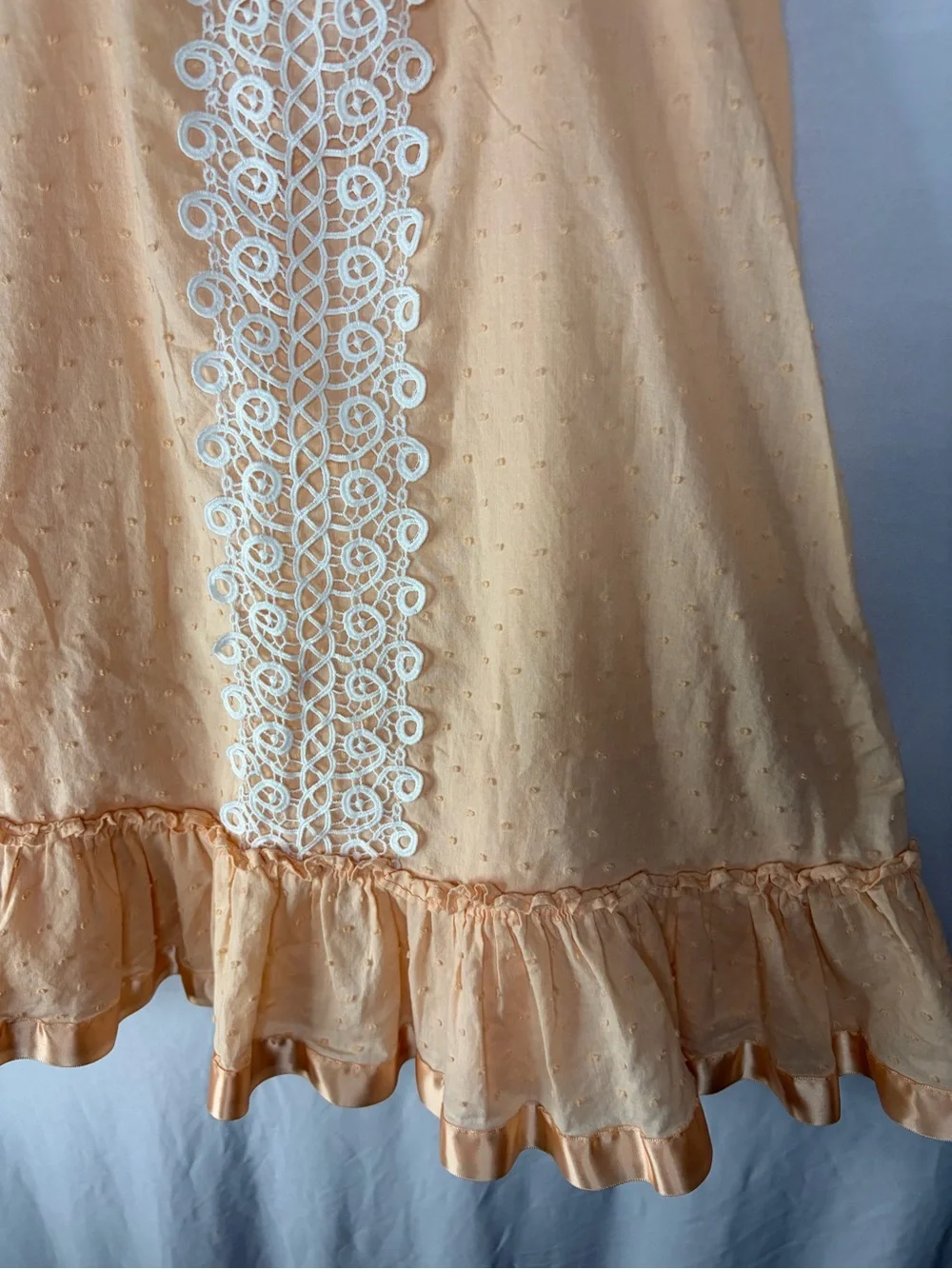 Bonnie Jean Peach Swiss Dot Dress & Matching Sun Hat Set Girls Size 6X Lace East